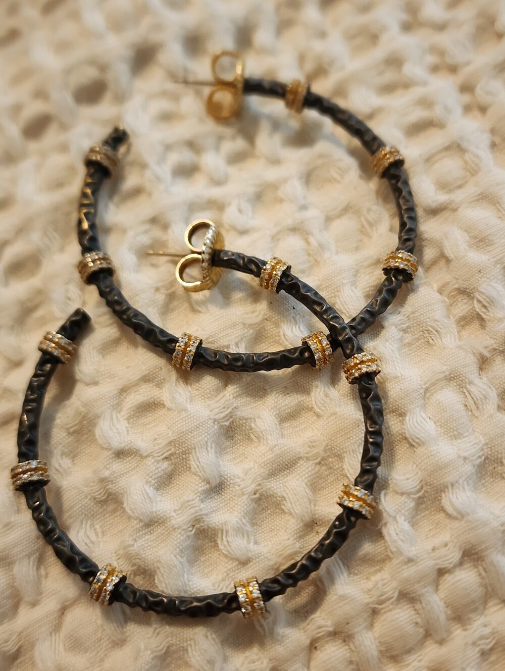 Freida Rothman Iconic Sterling Silver Rhodium Gold Braided Hoop Earrings 2" Size